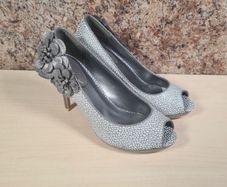 RUBY SHOO DONNA silver peeptoe stilettos with corsage Size UK 5 EU 38 High heels slip ons