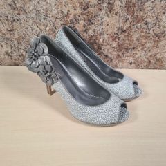 RUBY SHOO DONNA silver peeptoe stilettos with corsage Size UK 5 EU 38 High heels slip ons