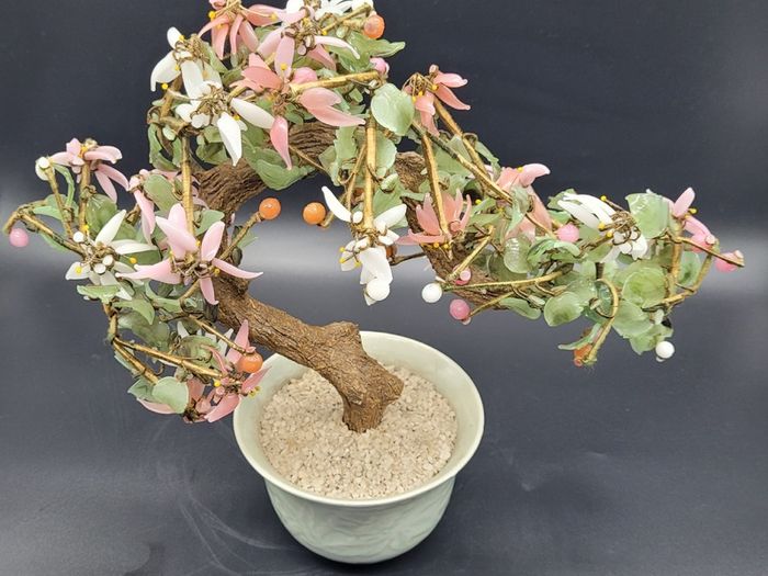 Chinese Vintage Glass Cherry Blossom Bonsai Tree