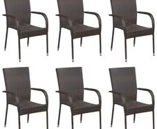 Stackable Outdoor Chairs 6 pcs Poly Rattan Brown