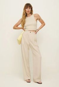 Reformation Mason Pant Sugar Cream Wide Leg Trousers Size 4 (UK 8