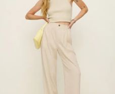 Reformation Mason Pant Sugar Cream Wide Leg Trousers Size 4 (UK 8