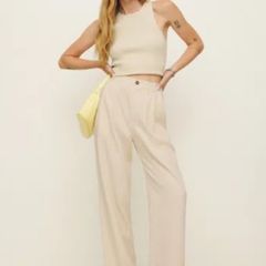 Reformation Mason Pant Sugar Cream Wide Leg Trousers Size 4 (UK 8