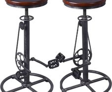 NEW SALE | Set of 2 Industrial Bar Stool-Swivel Vintage Coffee Kitchen Dining Island Chair-Bike Pedal Footrest-Extra Tall Pub Height Adjustable