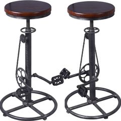 NEW SALE | Set of 2 Industrial Bar Stool-Swivel Vintage Coffee Kitchen Dining Island Chair-Bike Pedal Footrest-Extra Tall Pub Height Adjustable