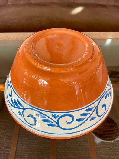 Hand Painted Large Terra Cotta Blue and White Bowl for Salad Pasta Fruits