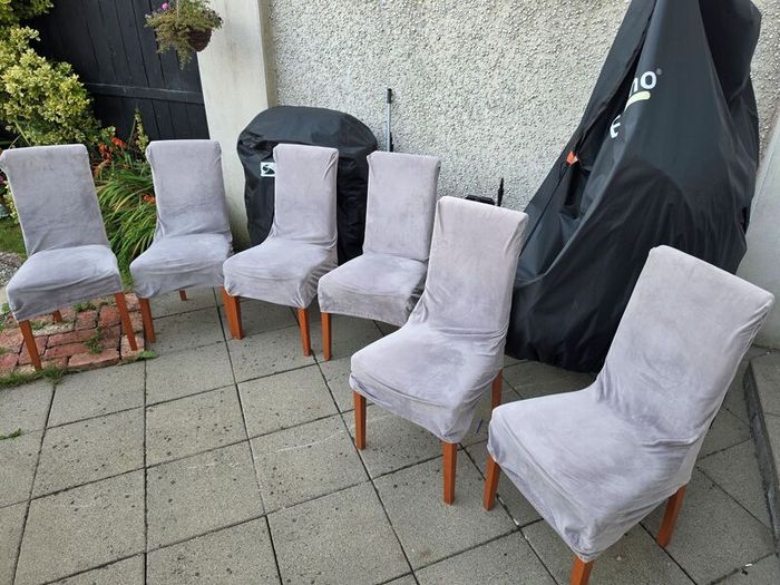 6 Dining Chairs + Grey & Cream Covers