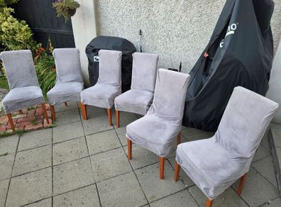 6 Dining Chairs + Grey & Cream Covers