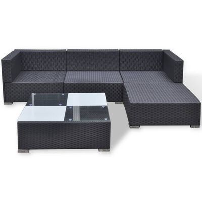5 Piece Garden Lounge Set with Cushions Poly Rattan Black (FREE SHIPPING)
