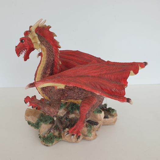 Red dragon figure on rock ceramic 19 cm high