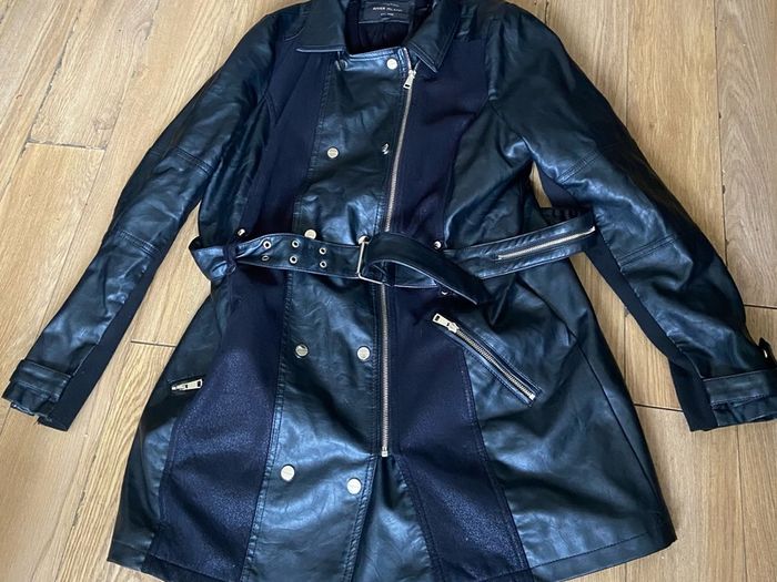 River Island heavy leather coat with detachable fur