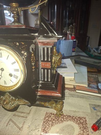 Rare 19th-century 1867 until 1889 French Architectural Mantel Clock by Samuel Marti, Enamel Dial In Working Condition,