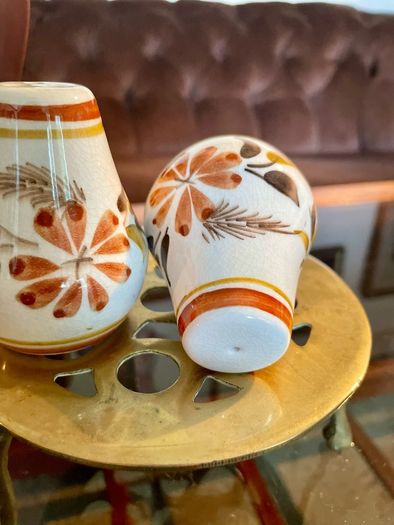 Vintage Set Hand Painted Ceramic Salt & Pepper Shakers Mid Century
