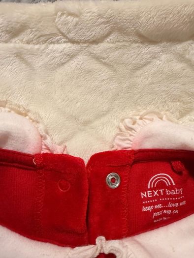 Next Red Velour Baby Sleepsuit