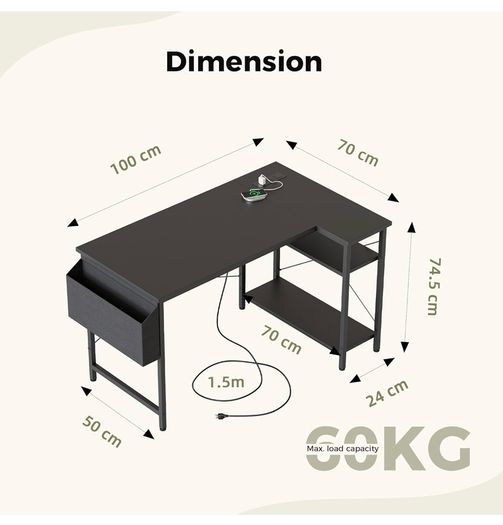 Small L Shaped Desk with Power Outlets,100 cm L Computer Corner Desks