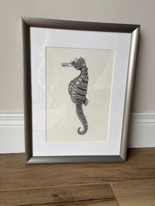 Seahorse print in silver frame
