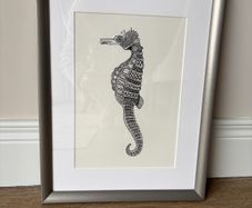 Seahorse print in silver frame