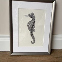 Seahorse print in silver frame