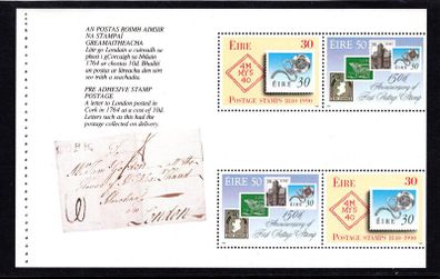 1990 Ireland Stamp Anniversary Commemorative Stamps Booklet Pane Mint Never Hinged (MNH). Hibernian HP36.