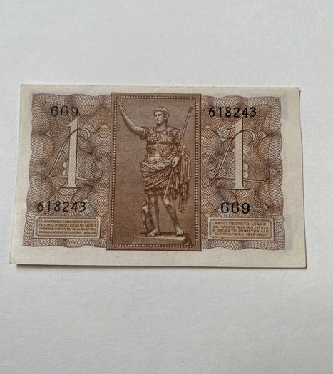 Bank Note 1939 Italian One Lira Note Regno D Italia UNC