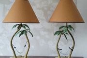 Mid-century pair of toleware palmtree lamps