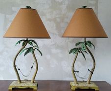 Mid-century pair of toleware palmtree lamps