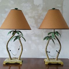 Mid-century pair of toleware palmtree lamps