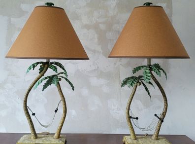 Mid-century pair of toleware palmtree lamps