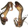 "NINE WEST", Ladies Gold Metallic, colour beaded strapped high heels in good condition Image 5