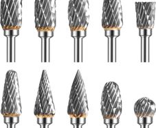 Double Cut Tungsten Carbide Burr Set for Ratory Tool, 10 Pcs Die Grinder Bits with 1/8 inches Shank for DIY Woodworking, Carving, Plastic Drilling, Metal Polishing, Engraving