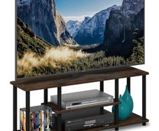 3-Tier Entertainment Center with Open Shelves, TV Console for TV up to 50 Inch, for Living Room, Bedroom, Columbia Walnut