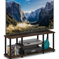3-Tier Entertainment Center with Open Shelves, TV Console for TV up to 50 Inch, for Living Room, Bedroom, Columbia Walnut