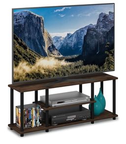 3-Tier Entertainment Center with Open Shelves, TV Console for TV up to 50 Inch, for Living Room, Bedroom, Columbia Walnut