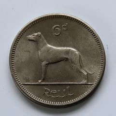 1966 Irish Wolfhound 6d BUNC coin 60 years old