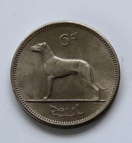 1966 Irish Wolfhound 6d BUNC coin 60 years old