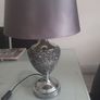 Table lamp with grey shade .Chrome and crackled glass .Can be seen working .Very modern . Image 2