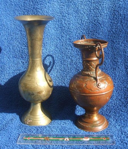 Two vintage metal vases (Indian brass & one of copper)