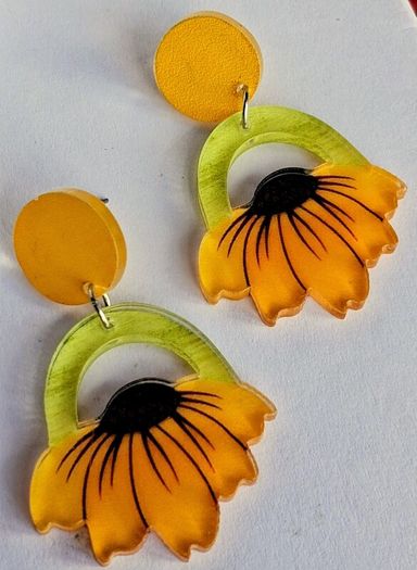 Open Arch Upside Down Yellow Sunflower Drop Earrings