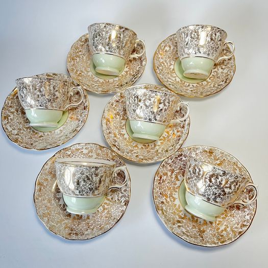 Rare Colclough Gold Harlequin 6605 Tea set vintage