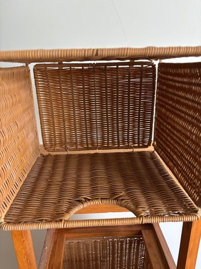 Pair of oak style storage units with 5 wicker drawers