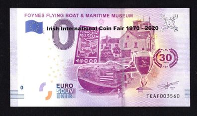 2020 Ireland 0 Euro Banknote For Foynes Flying Boat & Maritime Museum Overprinted for Irish International Coin Fair 1970-2020