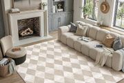 Rugs Living Room Area Rug 200x300cm Beige Bedroom Large Checkered Carpet Washable Non Slip Lounge Office Dining Room Soft Low Pile Modern Geometric Carpets