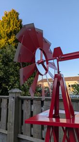 Decorative 250cm Red Windmill with Texas Wind Wheel & Chimes American Farmhouse Style
