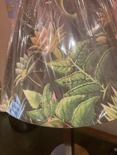 Will sell separately- Solid Dark Wood Pillar Lamp ( with chrome base ) with a lovely green floral / foliage brand new shade - And K Amsterdam