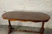 Victorian Burr Walnut Stretcher Table.