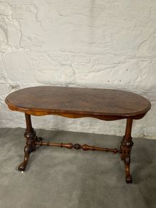 Victorian Burr Walnut Stretcher Table.