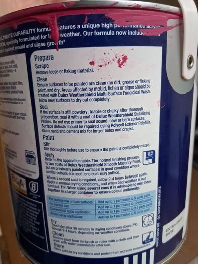 Dulix Weathershield Paint. 2.5L Tin. Fabulous bright pink!