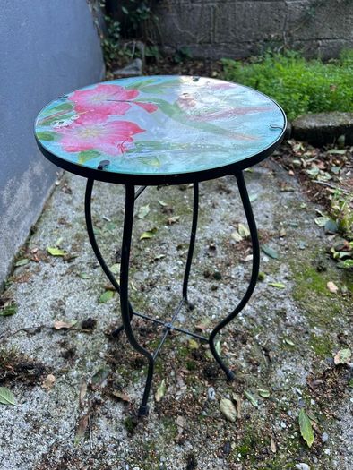 Hummingbird & Flower Glass Side Table / Occasional Table