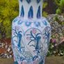 Large Vase Blue White Pink Floral  Vase Image 3