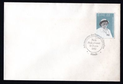 1982 Ireland Paris, Philexfrance Stamp Exhibition Cancel tying 22p Padraic O'Conaire Commemorative Stamp on Plain Cover